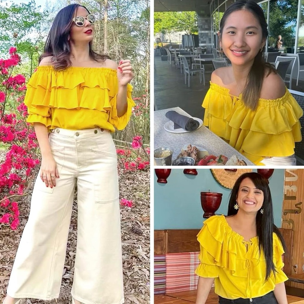 Collection B Yellow Ruffled Off-Shoulder Blouse - Picture 5 of 6